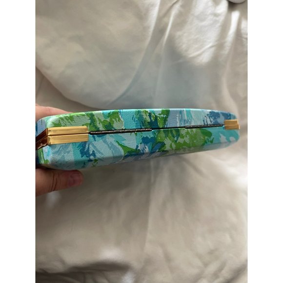 Antique/Vintage Blue/Green Floral Hard Jewelry Earring Case - Picture 7 of 10